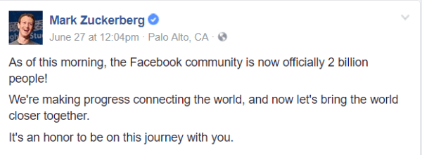 Facebook překonal významný milník 2 miliard aktivních uživatelů měsíčně.