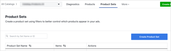 Na kartě Sady produktů klikněte na tlačítko Vytvořit sadu produktů.