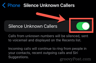 zapněte ztišení neznámých volajících iphone