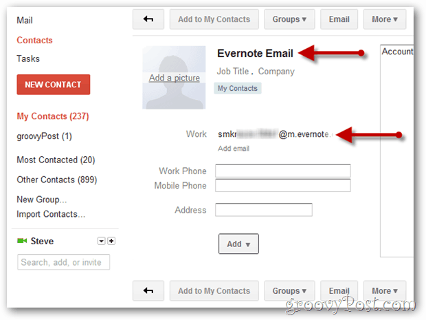 vytvořit kontakt pro Gmail