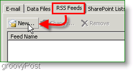 Screenshot Microsoft Outlook 2007 Vytvoření kanálu RSS