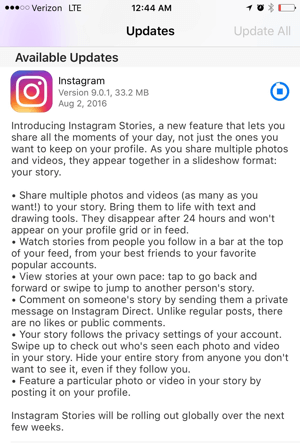 aktualizace příběhů aplikací instagram