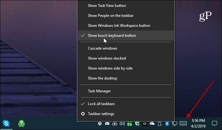 Windows 10 Zobrazit tlačítko dotykové klávesnice
