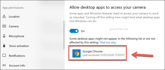 Seznam desktopových aplikací s přístupem k fotoaparátu ve Windows 10