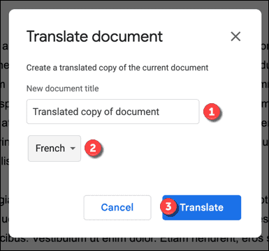 Možnosti překladu v Dokumentech Google