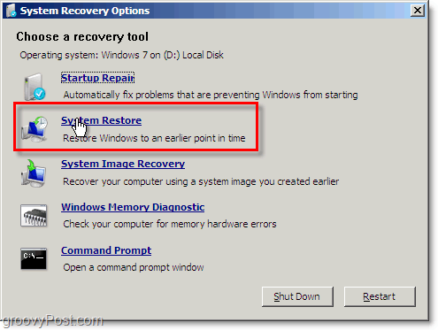 Obnovení systému Windows 7 je snadno dostupné z režimu opravy Boto
