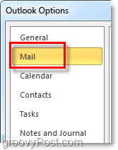 klikněte na kartu Možnosti pošty v aplikaci Outlook 2010