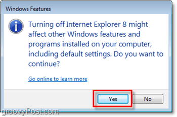 potvrďte, že opravdu chcete odebrat internetový prohlížeč 8, vypněte ho!