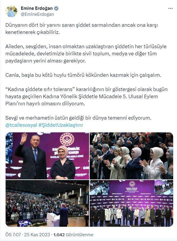 První dáma Erdoğan se podělila o den násilí na ženách