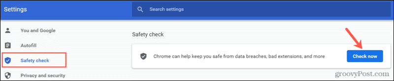 Proveďte bezpečnostní kontrolu v prohlížeči Chrome