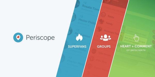 Periscope oznámil tři nové způsoby, jak se spojit s publikem a komunitami na Periscope - se superfanoušci, skupinami a přihlášením na Periscope.tv.