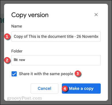 Kopírování verze souboru Dokumentů Google