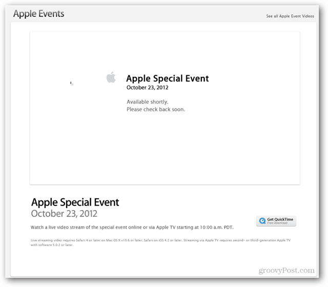 Apple Streamování speciální události na Apple.com, dnes