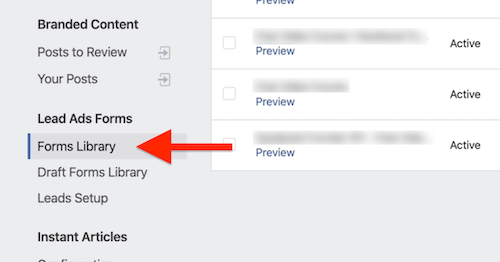 Možnost Knihovna formulářů v Nástrojích pro publikování na Facebooku