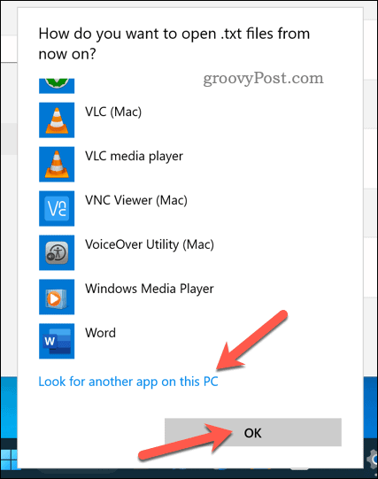 Výběr aplikace pro otevření typu souboru v systému Windows 11