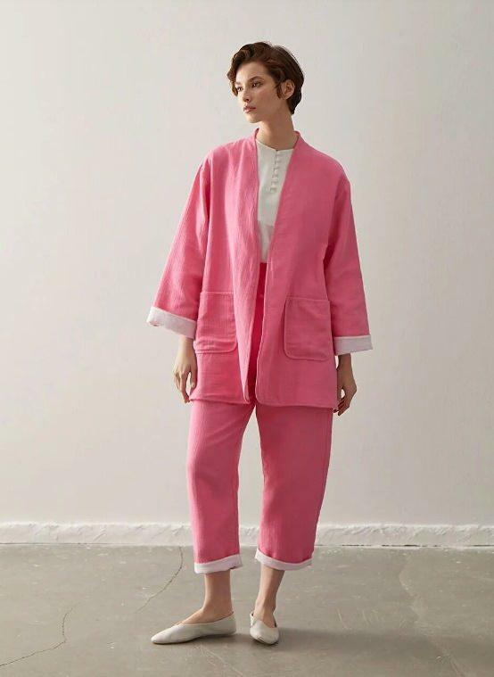 lcwaikiki kimono kalhoty oblek růžové