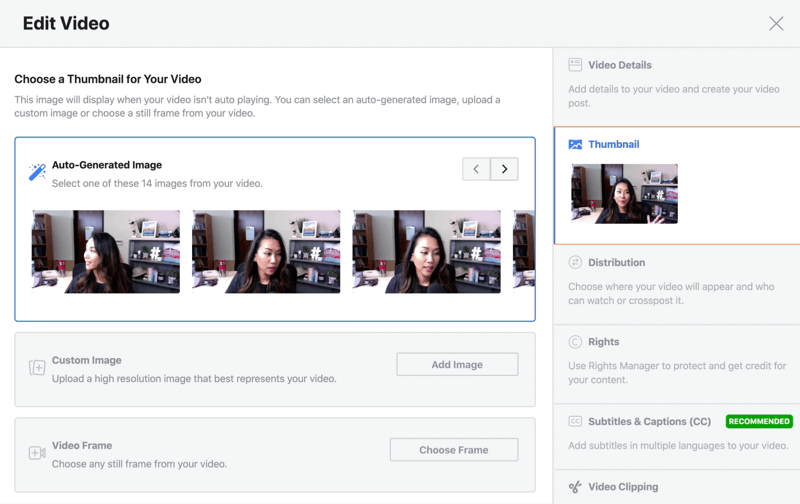 možnost úpravy videa naživo na facebooku výběrem automaticky generovaného miniatury