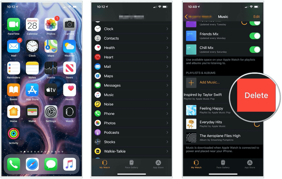 Apple Watch odstranit hudbu