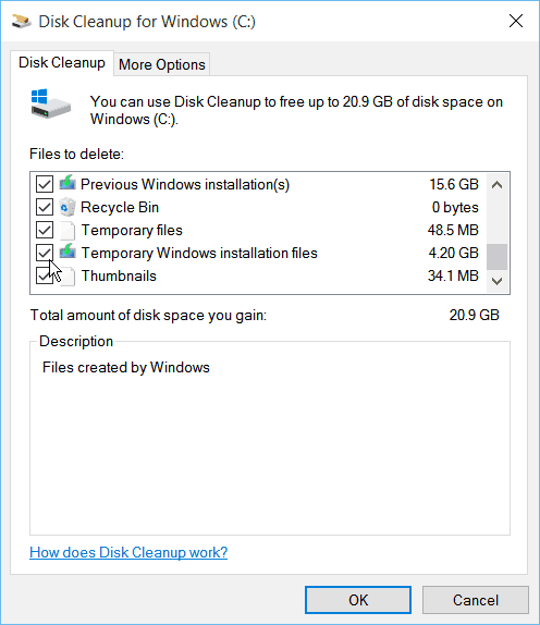 Vyčištění disku Windows 10