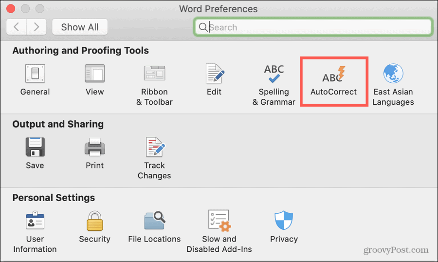 Automatické opravy předvoleb slov v systému Mac