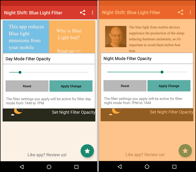 noční filtr modré světlo Android