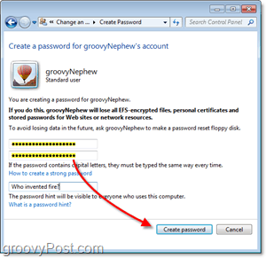 jak vytvořit nové heslo pro uživatelský účet systému Windows 7