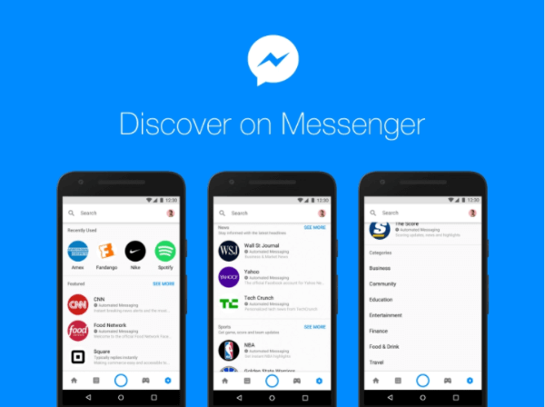 Nové centrum Discover na Facebooku v rámci platformy Messenger umožňuje lidem procházet a hledat roboty a firmy v Messengeru.