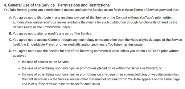 Podmínky služby YouTube jasně nastiňují omezené komerční využití platformy.