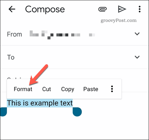 Formátování vybraného textu v aplikaci Gmail na mobilu