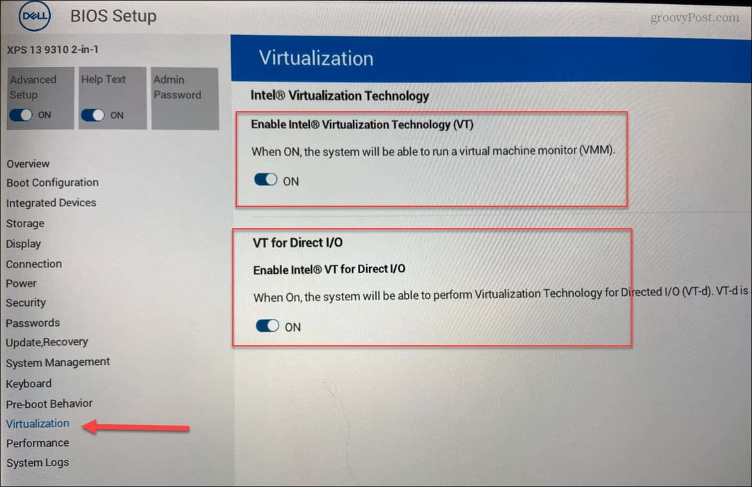 BIOS Povolit virtualizaci