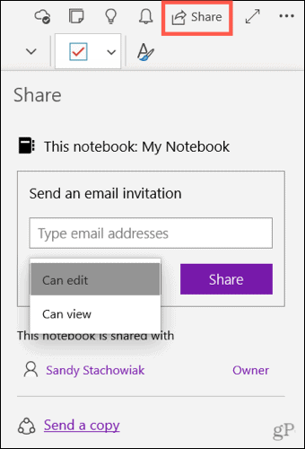 Sdílejte notebook ve OneNotu pro Windows 10