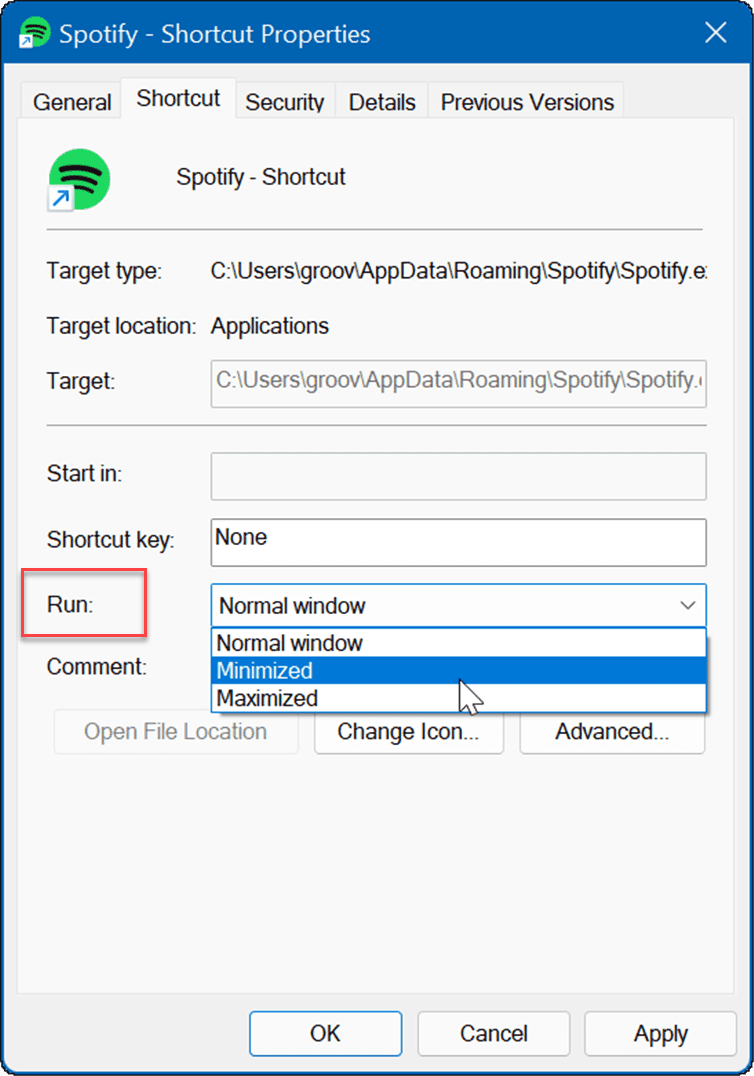 vlastnosti zástupce spouštějí aplikace během spouštění v systému Windows 11