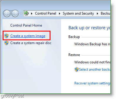 Windows 7: Vytvořte odkaz na obraz systému