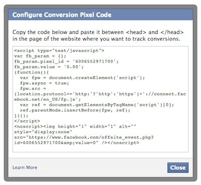 pixelový kód pro převod na facebook