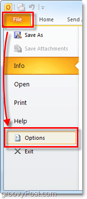otevřít možnosti aplikace Outlook 2010