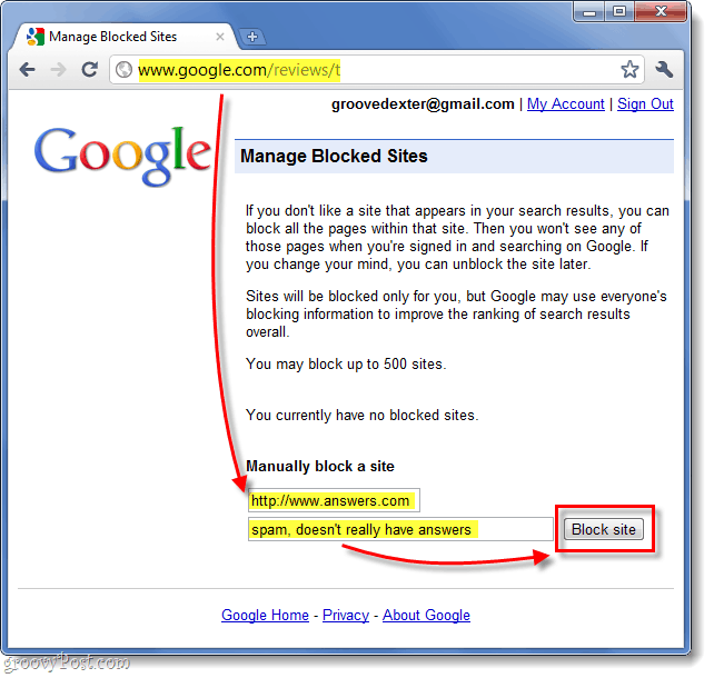 ručně zablokovat web z výsledků vyhledávání Google 
