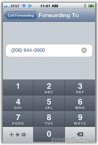 Snímek obrazovky s možností přesměrování hovorů iphone