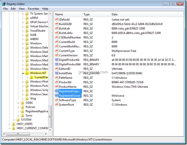 Screenshot Editoru registru systému Windows