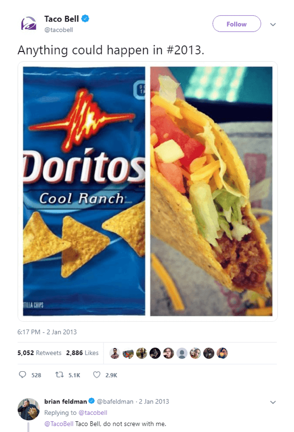 Originální teaserový tweet pro Doritos Locos Taco.