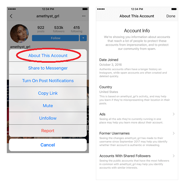 Instagram oznámil, že zavádí novou funkci, která pomůže uživatelům vyhodnotit autentičnost účtů s velkými sledováním na Instagramu.