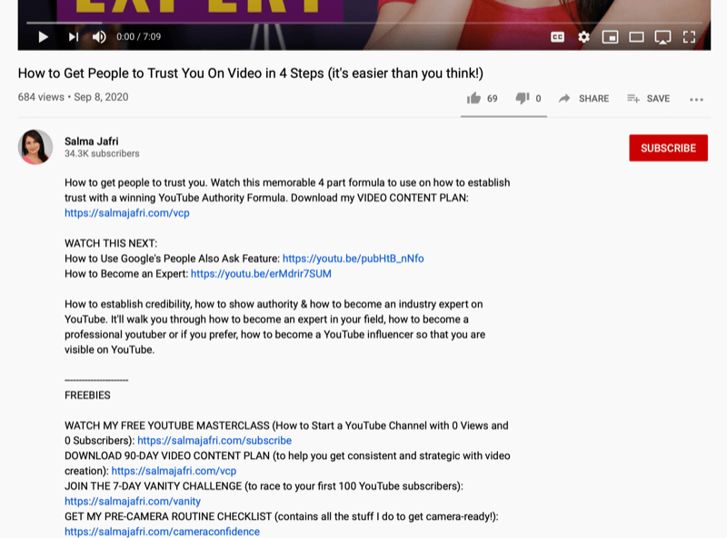 screenshot poznámek k popisu videa z YouTube s několika odkazy přidanými pro další videa z YouTube nebo ke stažení zdarma