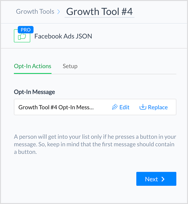 Molly Pittman říká, že nástroj ManyChat Facebook Ads JSON Growth Tool vám umožní připojit Facebook reklamu k vašemu chatbotu.