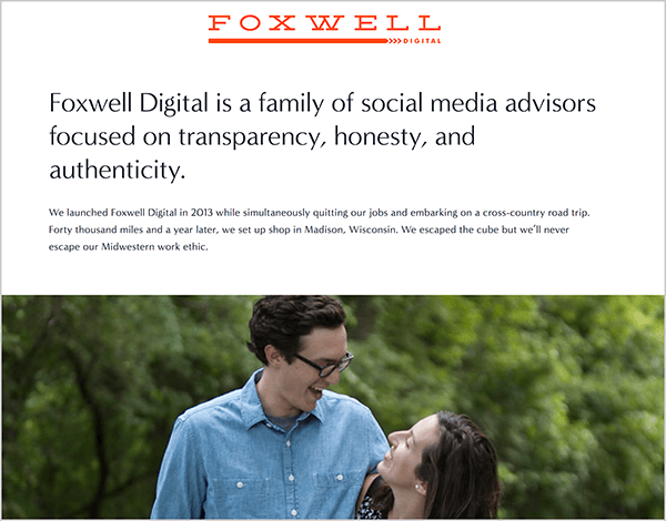 Andrew Foxwell provozuje Foxwell Digital se svou ženou. Na jejich webové stránce se v horní části objeví logo Foxwell Digital následované textem: „Foxwell Digital je rodina poradců v oblasti sociálních médií zaměřená na o transparentnosti, poctivosti a autentičnosti. “ Pod tímto textem je fotka Andrewa a jeho manželky, jak se na sebe dívají před zelenými listnatými stromy.
