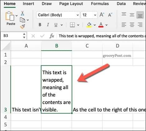 Příklad zabaleného textu v aplikaci Excel
