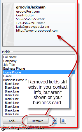Přizpůsobte pole v aplikaci Outlook 2010 vCard