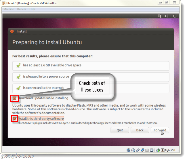 stáhnout aktualizace a nainstalovat software třetích stran při instalaci Ubuntu