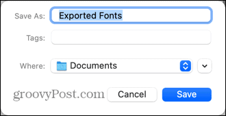 umístění exportovaných písem mac