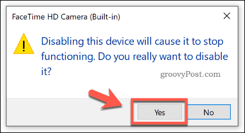 Potvrzení deaktivace zařízení ve Správci zařízení ve Windows 10