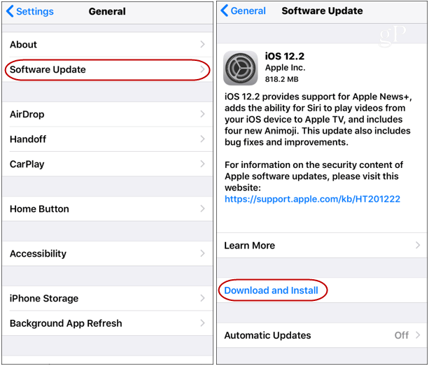 Aktualizace systému iOS 12.2