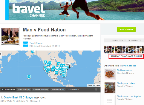 seznamy cestovních kanálů foursquare